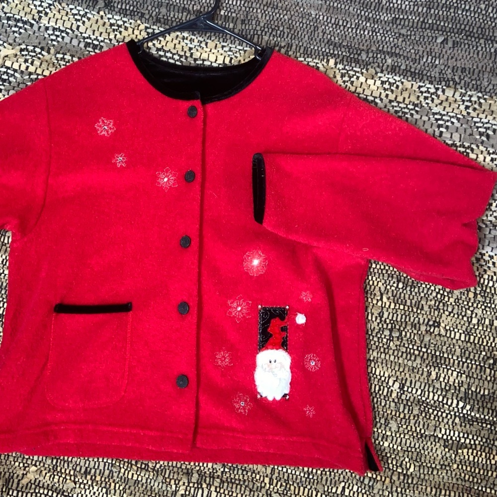 VINTAGE Christmas Santa Buttoned Cardigan/Sweater